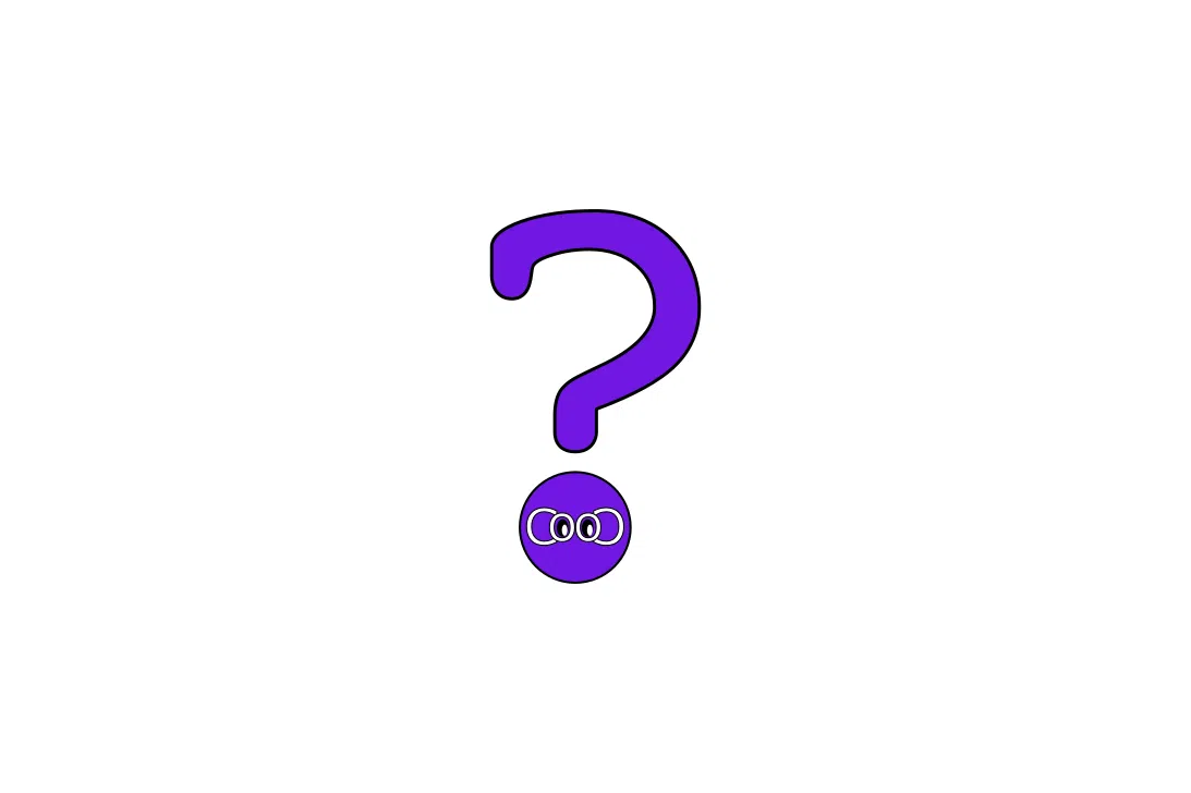 A purple question mark with a black outline where the dot of the question mark is the Cocoboko Studios logo.